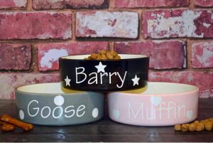 Personalised Ceramic Dog Bowls — Polka Design