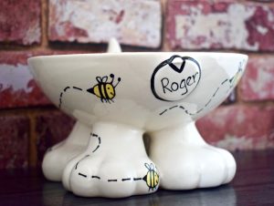 Personalised Elevated Ceramic Dog Bowls — Bee Design